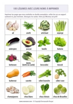 Cartes Légumes avec noms et images à imprimer