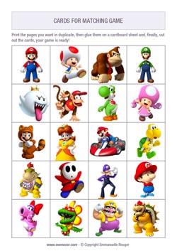 Printable Mario Kart cards for matching game