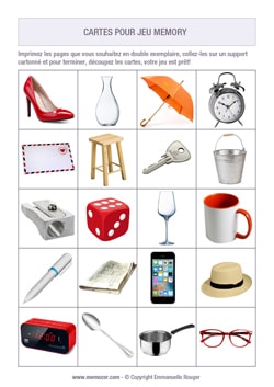 Jeu Memory à imprimer - Objets de tous les jours
