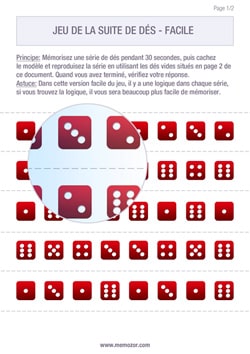 Jeu de mémoire - Séries de dés facile à imprimer Jeu de mémoire - Séries de dés facile à imprimer