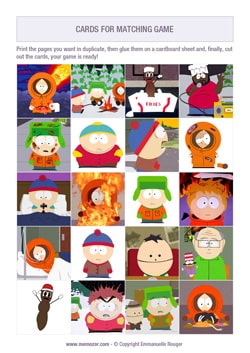 Printable matching game for kids - South Park Printable matching game for kids - South Park