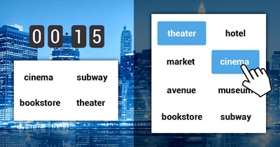 Grid of words game - The city - online & free