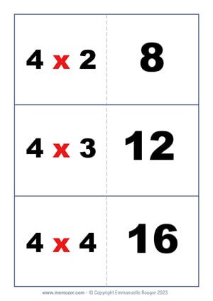 Cartes Flash Multiplications - Table de 4