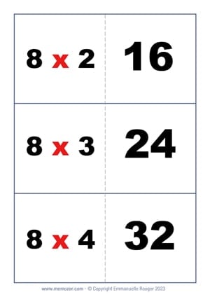 Multiplication Flash Cards - 8 Times table