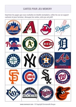 Jeu de memory à imprimer - Logos des équipes de Baseball