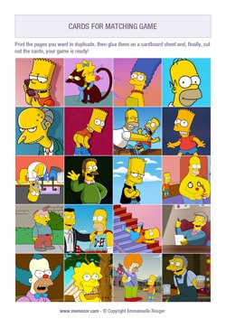 Printable matching game for kids - The Simpsons Printable matching game for kids - The Simpsons
