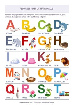 Alphabet avec images pour la Maternelle