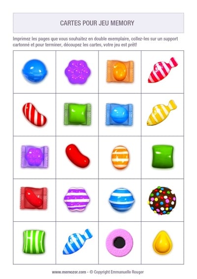 Jeu de memory à imprimer pour les enfants - Candy crush