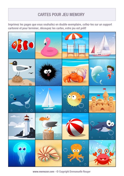 Jeu de memory à imprimer pour les enfants - plage
