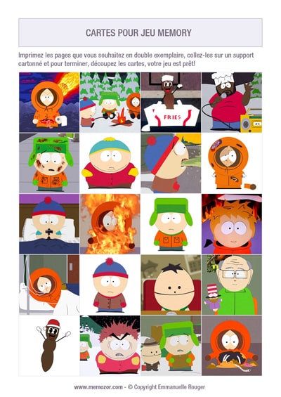 Jeu de memory à imprimer - South Park Jeu de memory à imprimer - South Park