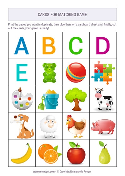 Free printable matching game for kindergarten - cute pictures