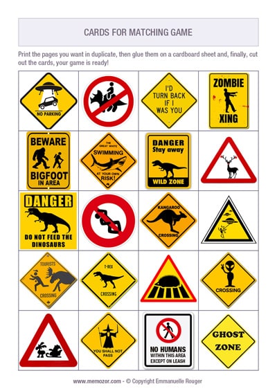 printable matching game for kids funny road signs