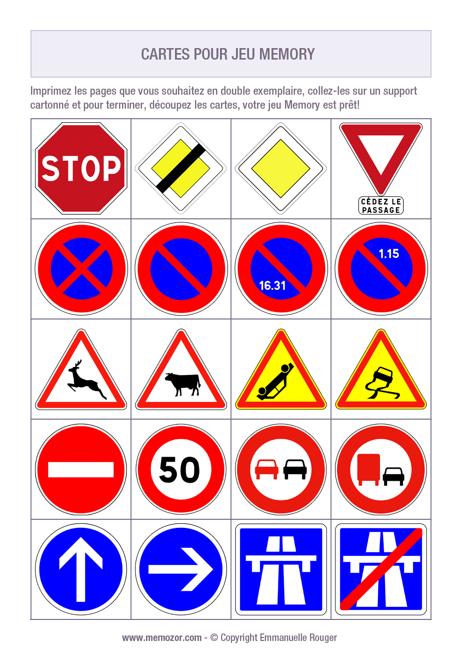 Jeu de memory à imprimer - panneaux routiers - Imprimez et ...