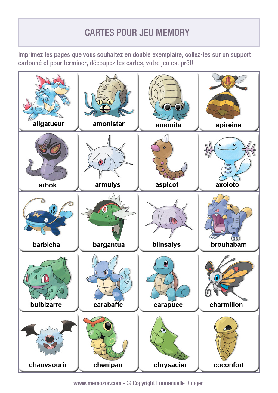 Cartes Pokemon à Imprimer Gratuitement Jeu Memory - Cartes Pokemons à imprimer | Memozor