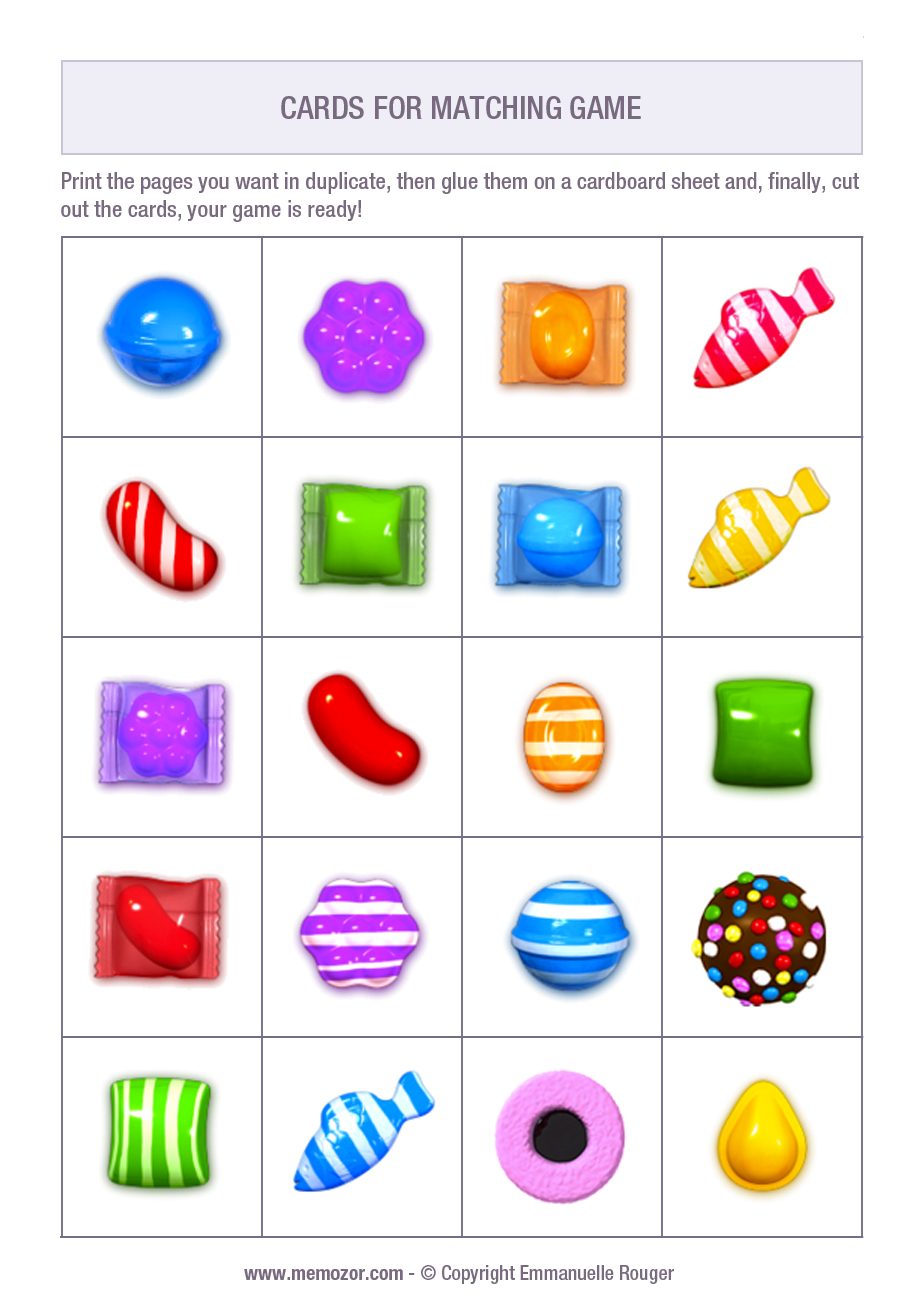 Printable matching game for kids - Candy Crush - Print and cut out the  cards