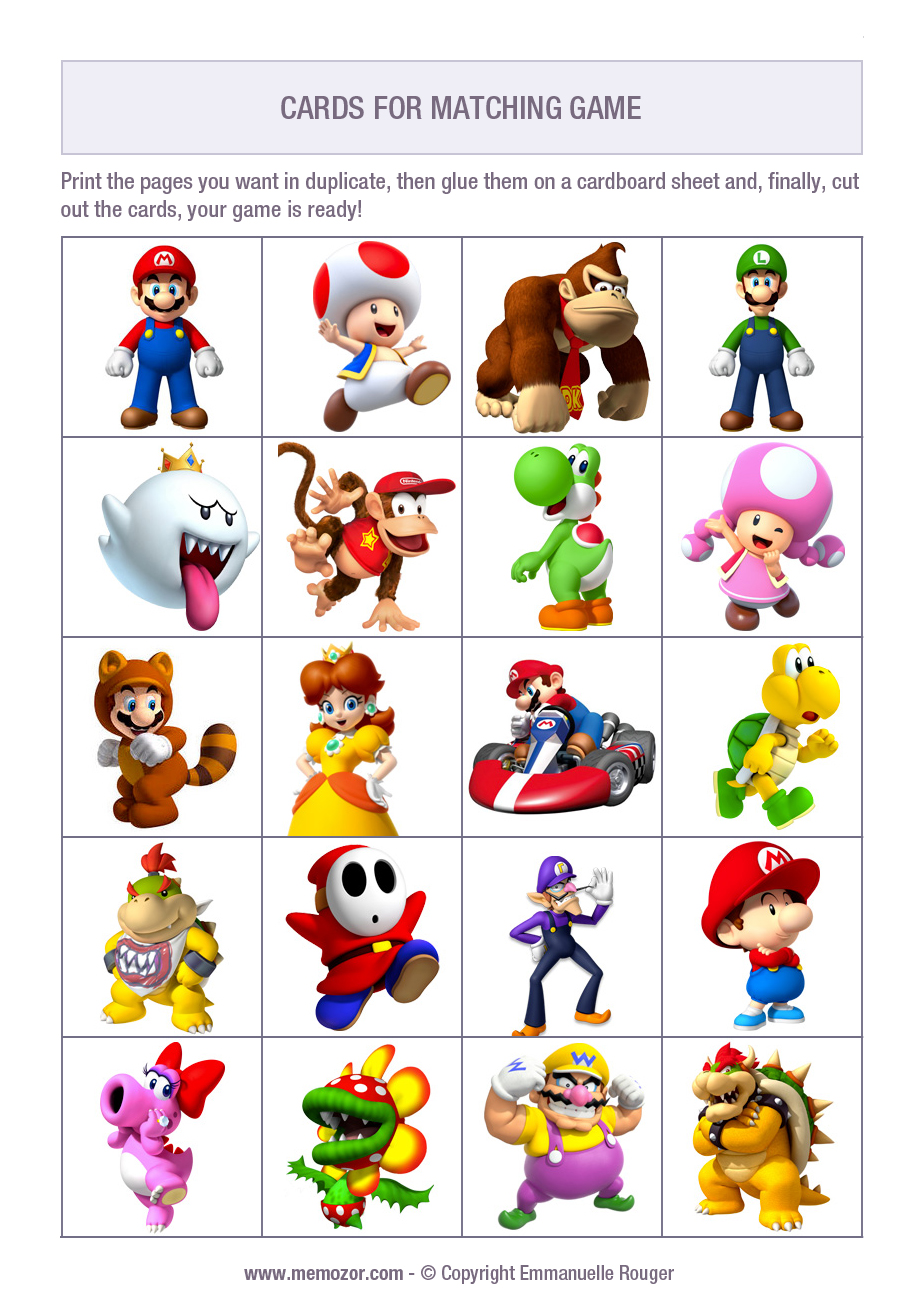 Printable Matching Game For Kids Mario Kart Print And Cut Out The 