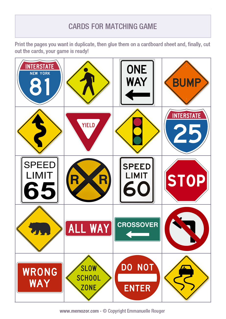 Printable matching Road signs - Print and cut out the cards | Memozor