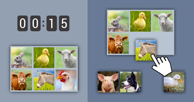 Grille d'images à mémoriser pour enfants avec des animaux de la ferme