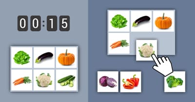 Grille d'images à mémoriser avec des légumes