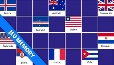 Jeu Memory - Drapeaux des pays bleu, blanc et rouge Jeu Memory - Drapeaux des pays bleu, blanc et rouge