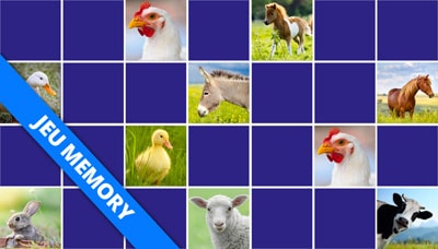 Jeu de memory enfant - Animaux de la ferme - en ligne et gratuit