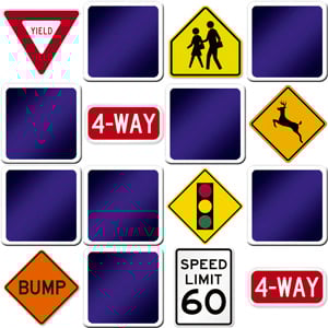 matching game for adults - road signs