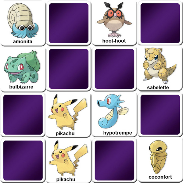 Jeu de memory enfant - Jeu Pokemon - en ligne et gratuit