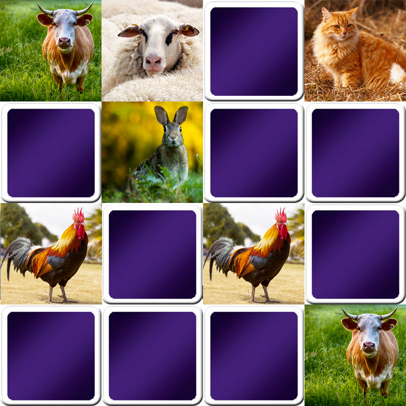Play matching game for seniors - Farm animals - Online & Free | Memozor